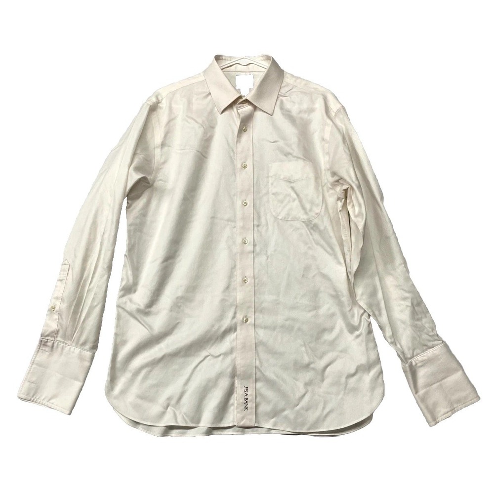 Jos. A. Bank Signature Dress Shirt Mens 16.5 Beige Wrinkle Free Pleated Slim Fit